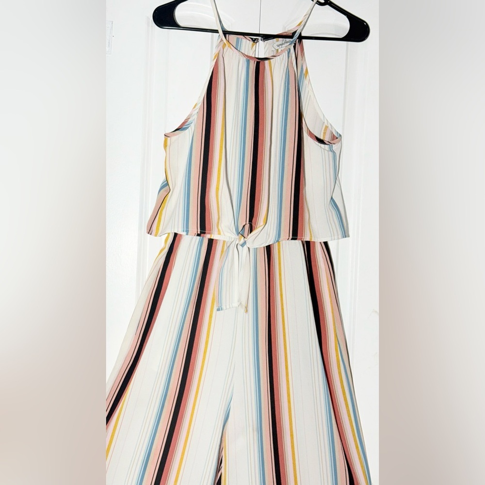 Speechless Romper Jumpsuit Size M Striped Halter Tie Front Wide Leg Boho - Picture 4 of 8